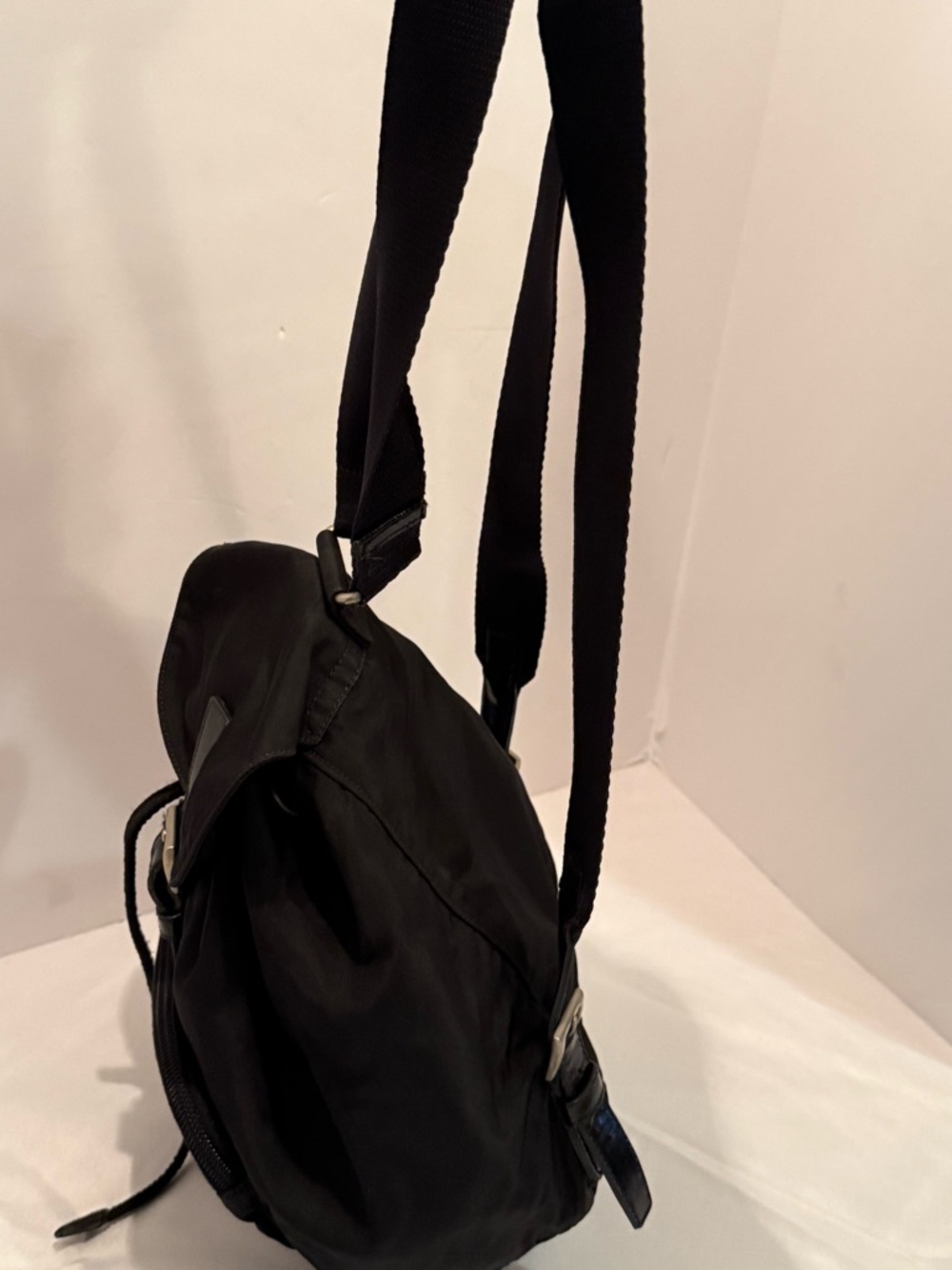 Prada Black Nylon Drawstring Backpack with Front Zip Pocket - Picture 6 of 14